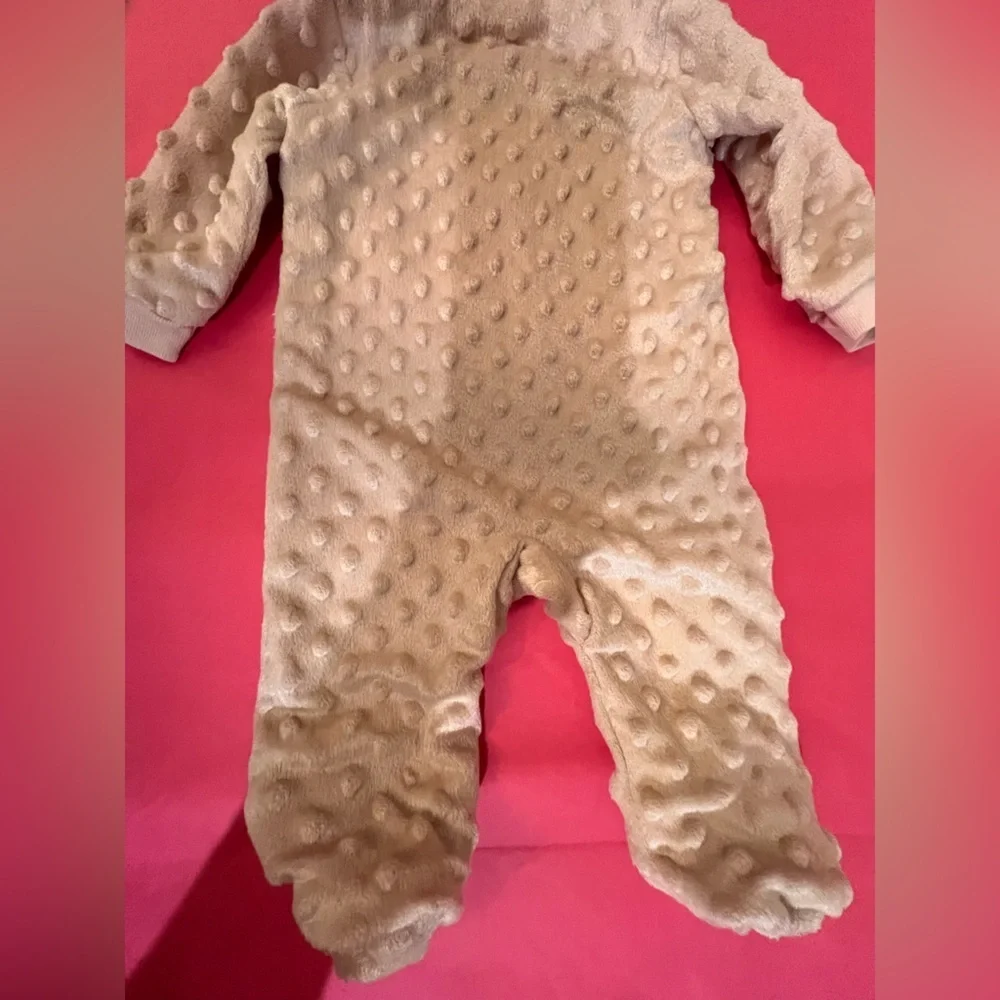KYLE & DEENA NEWBORN  RAISED DOT MINKY FABRIC IN LIGHT BEIGE BABY ROMPER